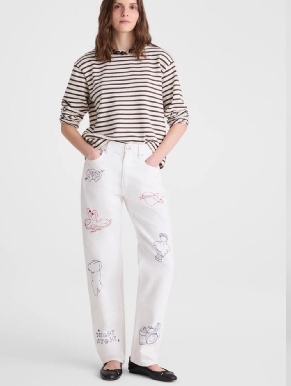 Madewell Embroidered Slim Boyfriend Jean OB190 Size 23 (Tattoo Jeans) Cotton